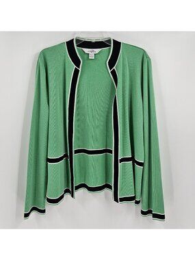 Ming Wang Green Black Knit 2 Piece Twin Set Cardigan Shell Size Large L